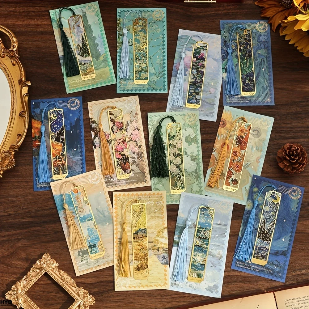 12 segnalibri in metallo vintage con decorazioni artistiche, segnalibri lunghi con nappe, strumento di lettura per studenti, amanti dei libri, amici, ufficio, scuola
