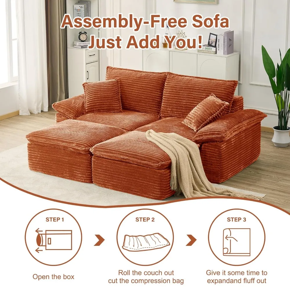 81" Boneless Loveseat with Removable Ottoman,Oversized Upholstered Sofa Bed with Pillows,Plush Faux Fur Lounge, Customized image 5