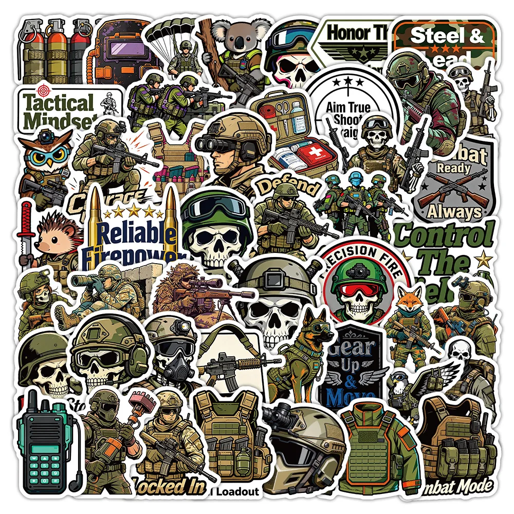 10/50PCS Cartoon Tactical Equipment Stickers Special Operations Graffiti Decoration Notebook Suitcase Phone Guitar Toys Decals