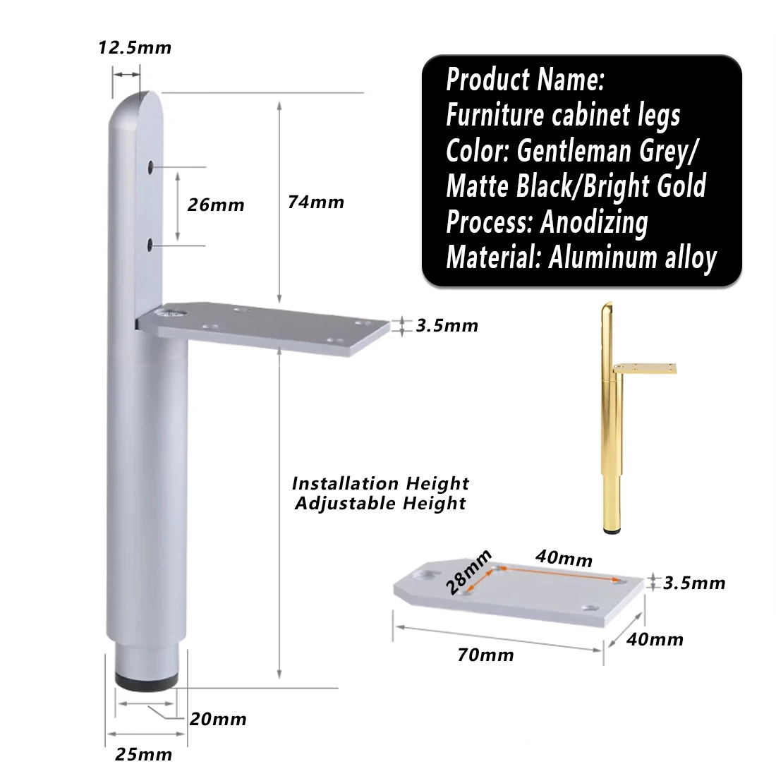 

Light Luxury Metal Thickened Bathroom Cabinet TV Cabinet Table Edge Support Legs Sofa Feet Hardware Feet Tea Table Feet