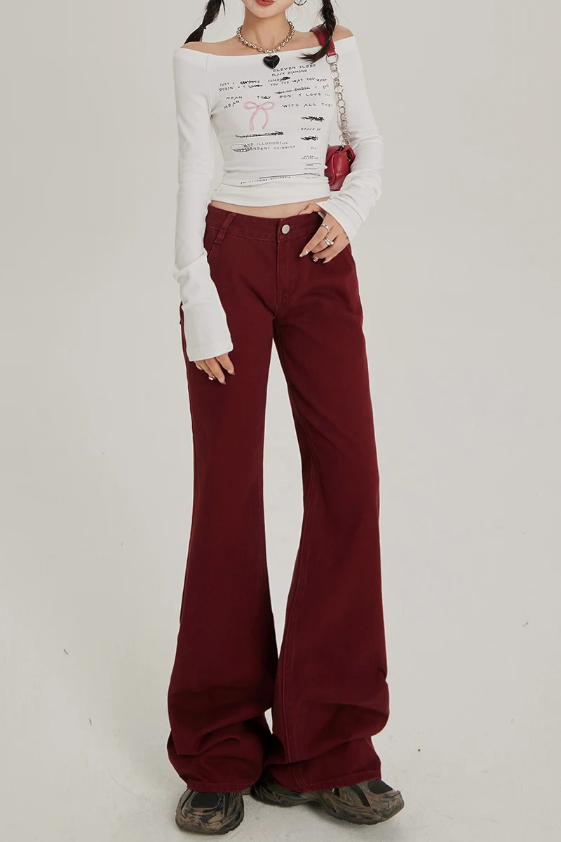 Women's Slim Fit Low Waisted Micro Horn Jeans Fall/Winter New Chic Wide-leg Pants Female Sexy Denim Bell-bottoms Trousers