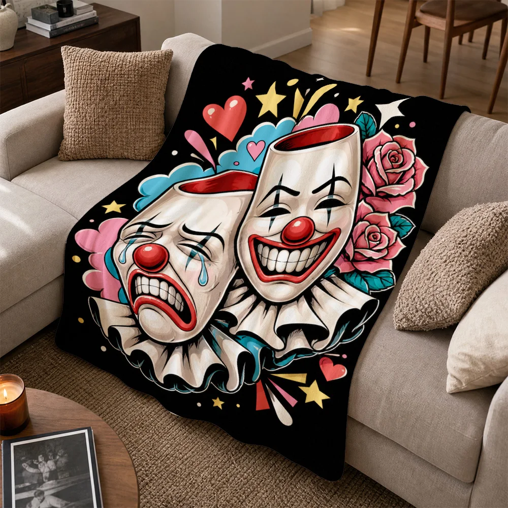 Adorable Funny Clown Face Circus Throw Blanket Sofa Couch Winter Throw Decorative Fleece Plush Blanket Halloween Costume Gift