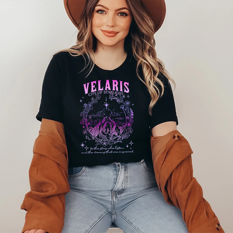 Velaris City of Starlight ACOTAR T-shirt Double Sided Tee Short 2 Side Sleeve Oversize Bookish Shirts Fantasy Y2K Tee Crop Top