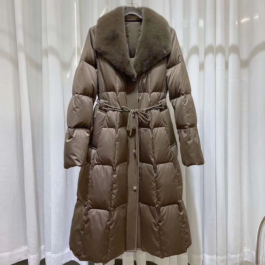 Real Fur Trim Puffer Jacket Winter Down Coat For Women 2024 New Fashion Long Mink Fur Goose Down Coats