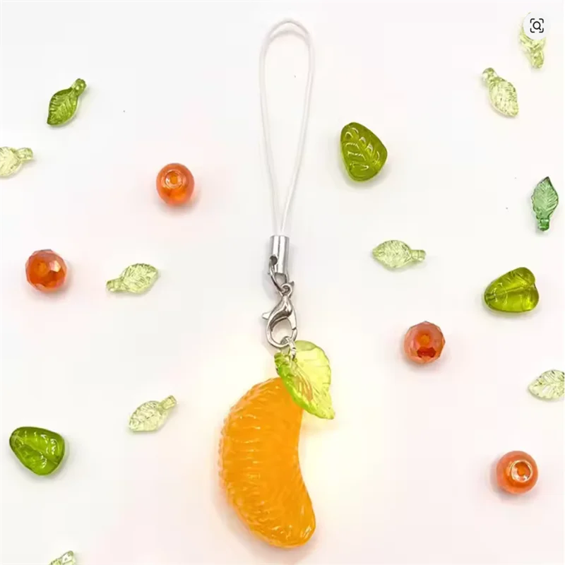Lindo llavero de fruta naranja mandarina, cordón para teléfono, llaveros Kawaii, colgante, regalos de joyería de fruta