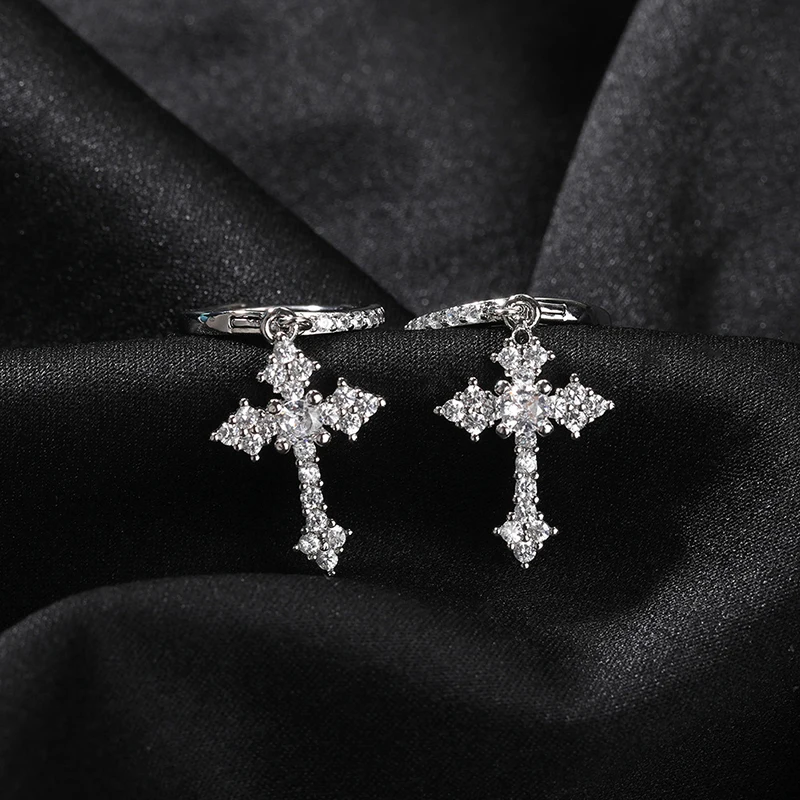 

Fashion Luxury Zirconia Cross Dangle Earrings for Women Minimalist Personalized Gold Plated Ear Buckle Jewelry Accessory