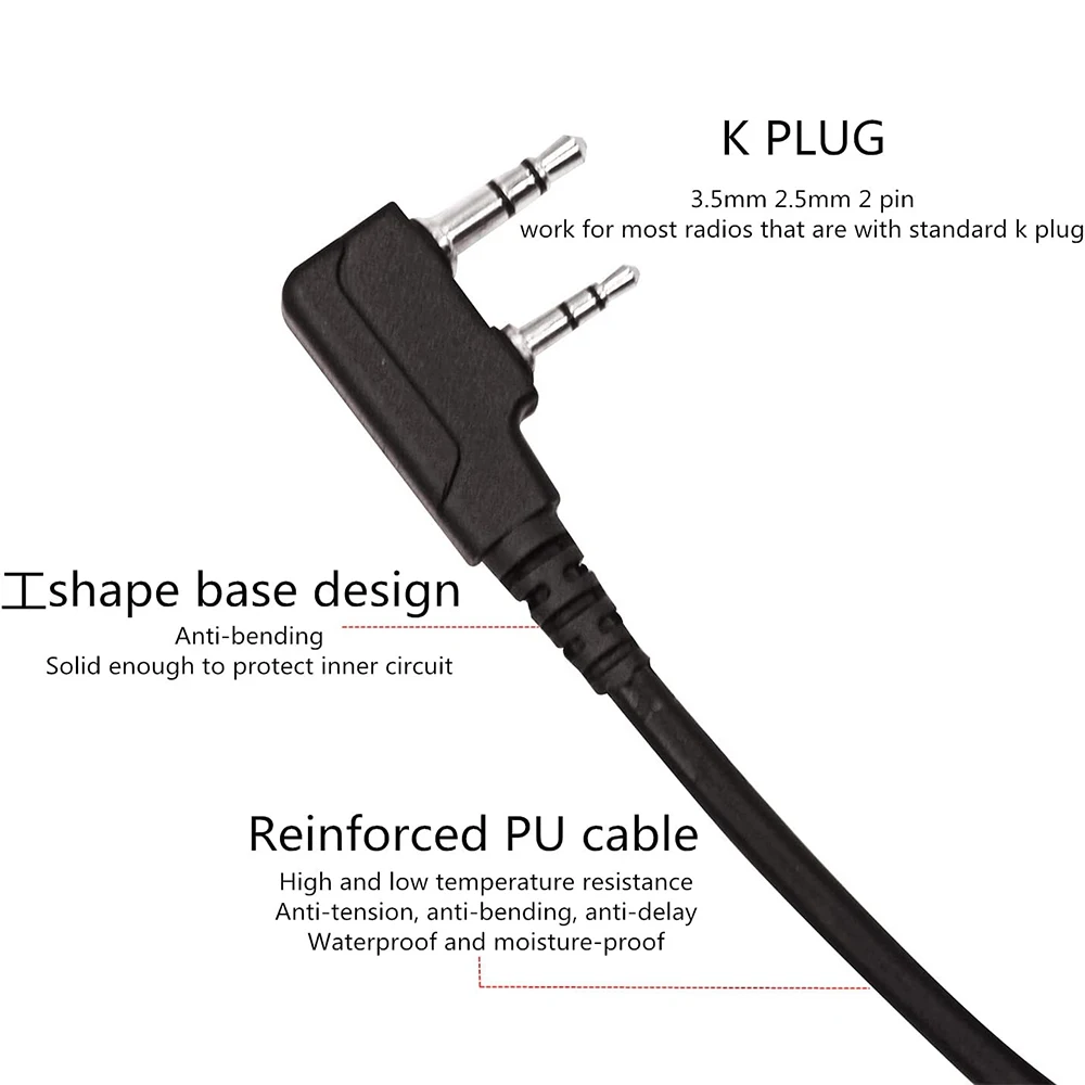 Tactical U94 PTT Adapter Cable for Military Standard Plug Headset to K Type 2 PIN Plug for Baofeng Kenwood TYT Walkie Talkie