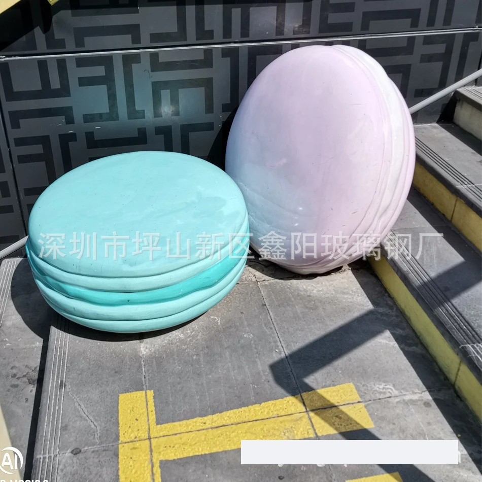 Painted fiberglass seat public rest area in shopping mall Macaron leisure fiberglass creative combination stool