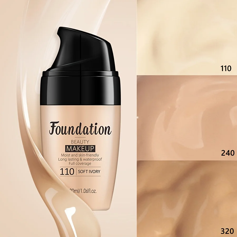 30ml Natural 3-Tone Moisturizing Concealer Full Coverage Pores Dark Circles Ivory Foundation with Easy-Use Pump Head Cosmetics