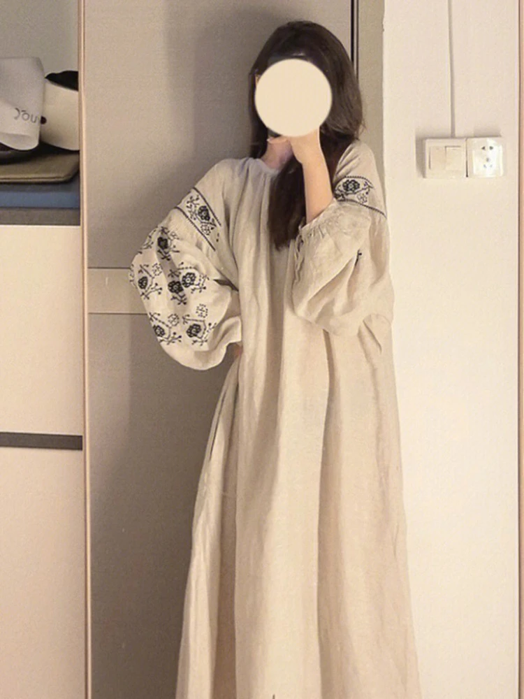 Nightgowns Women Flowers Korean Style Autumn Loose Simple Daily Elegant Prevalent Leisure Basics Vintage Special Creativity Cozy