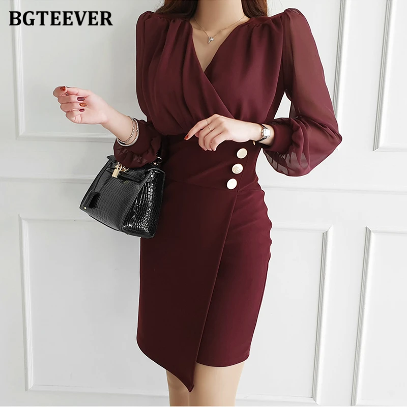 

BGTEEVER элегантное женское платье с v-образным вырезом и тонкой талией, модное весеннее модное женское облегающее платье с длинными рукавами, Vestidos