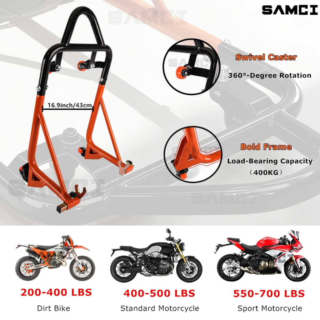 Motorcycle 360° Swivel Rear Wheel Support Dual-Fork Rear U+L Stand 400KG Load-Bearing Universal Tire Repairing Tool Accessories