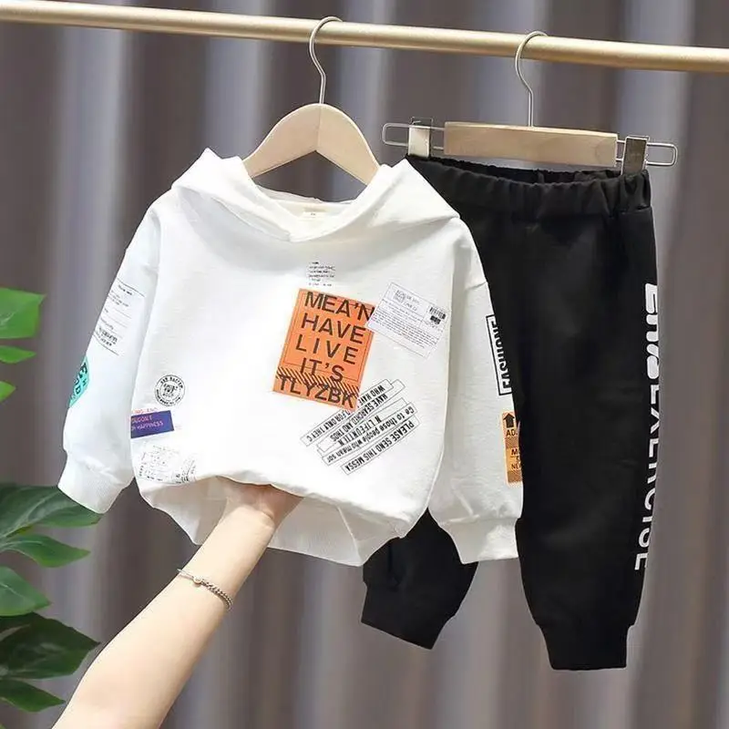 

Children's Autumn Clothing 2025 Spring Autumn New Little Boy English Hoodie Sweater False Two-piece Set Kids Outfits 90-160cm