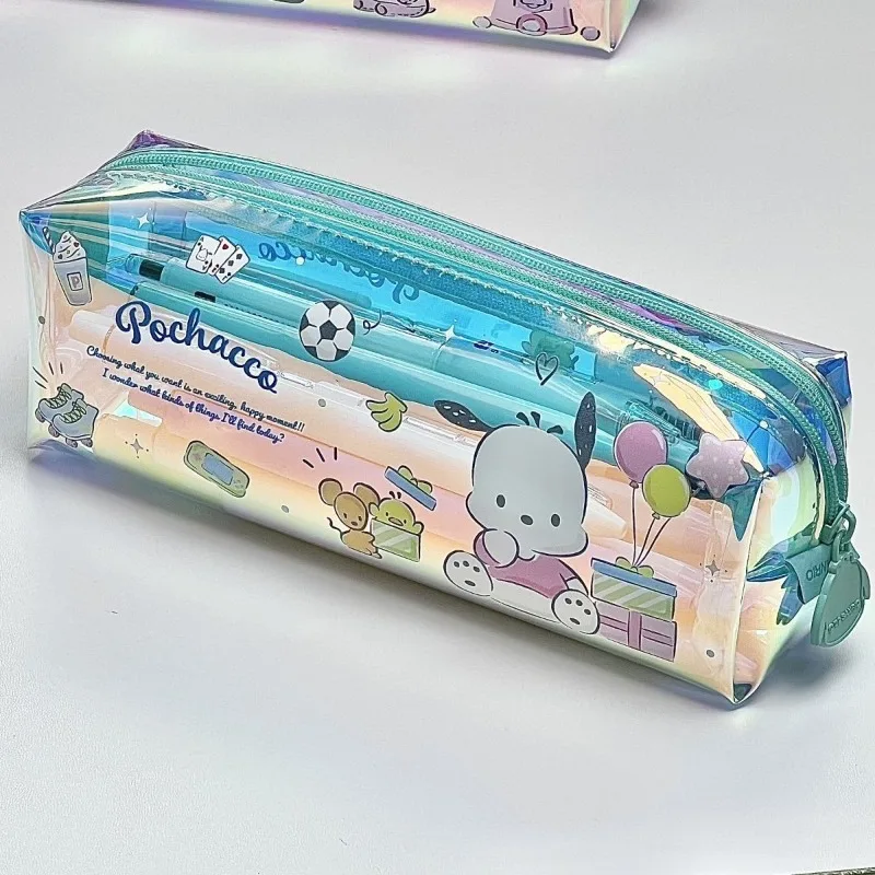 Sanrio pochacco kuromi estojo de lápis, bolsa de armazenamento sem camada intermediária, transparente, à prova d'água, estudo, desenho animado, presente de animação