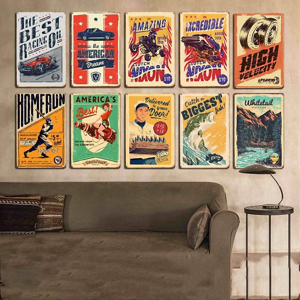 

10PCS Vintage Painting Art Poster Antique Metal Tin Signs Bar Pub Club Home Decor Plate Retro Wall Sticker Mixed Random Shipment