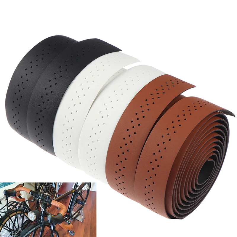 PU Leather Bicycle Handlebar Tape, Road Bike, cinto perfurado, respirável, macio