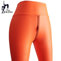 Leggings de couro PU de cintura alta feminina, calça lápis fina, fecho duplo, calça de cintura aberta, bodycon sexy, stretch, boate