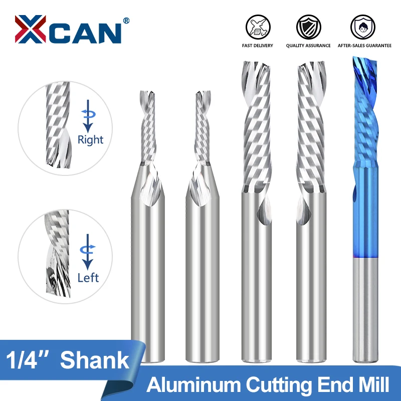 

XCAN Milling Cutter Single Flute End Mill 1/4 inch Shank UP/DOWN Cut Carbide Router Bit for Aluminum Copper CNC Milling Tool