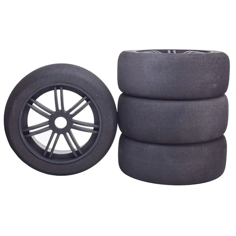 4pcs 1/8 4WD Nitro Off Sponge Tires Flat RunWheel Rim 17mm Hex for 1/8 RV Racing Flat Run S86E Hongnuo X3GT Sponge Tires