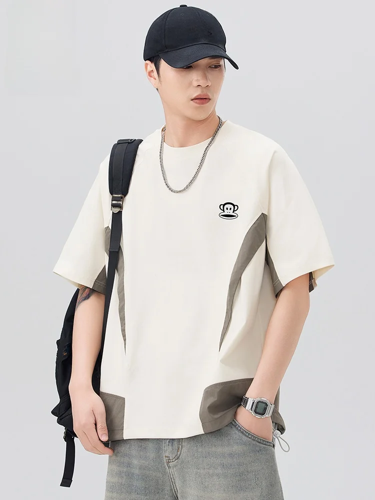 

Мужская летняя футболка в американском стиле с цветными блоками, модная, свободная, повседневная, с коротким рукавом, дышащая, легкая, хлопковая.