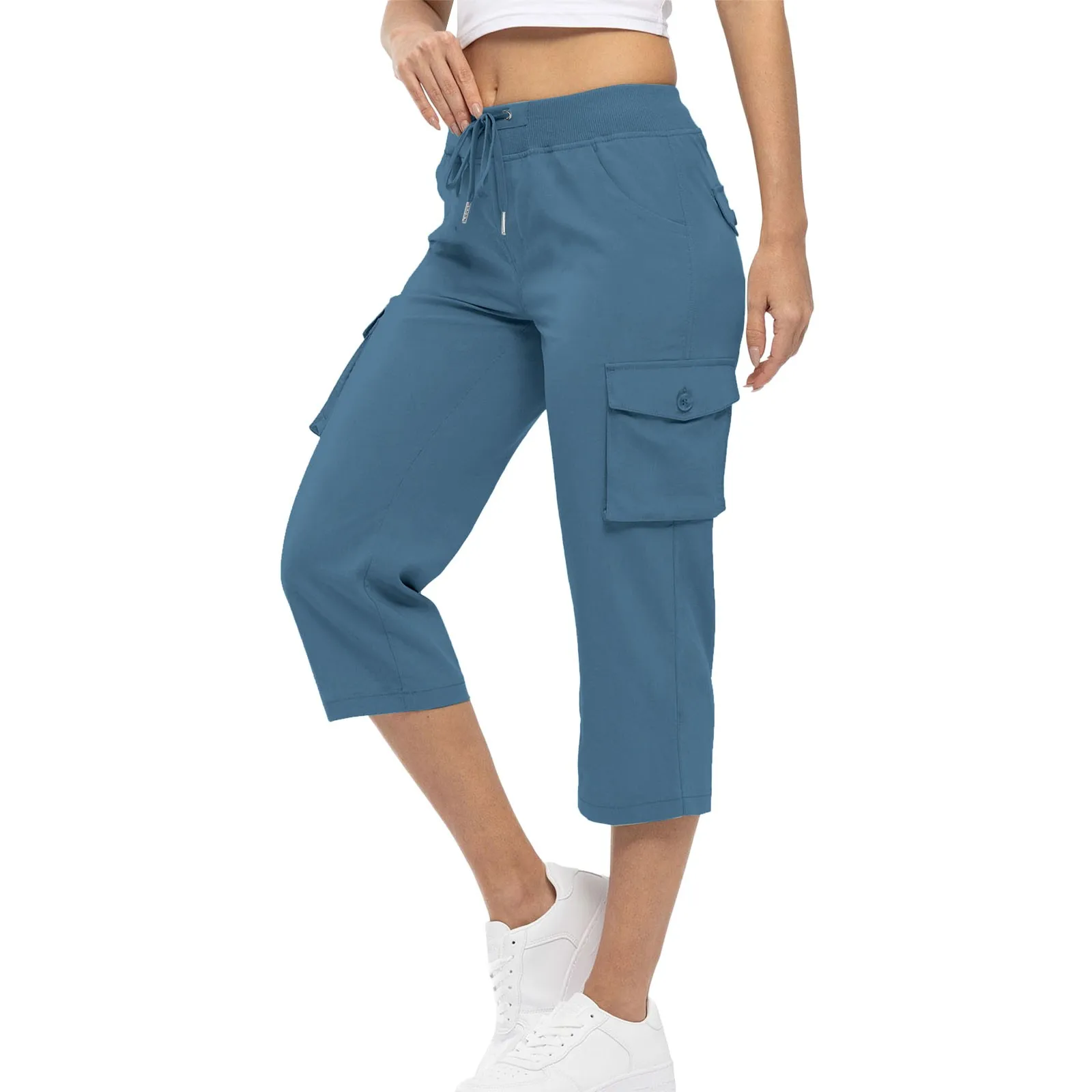 Pantaloni da trekking Cargo Capris da donna pantaloni sportivi a vita alta con coulisse Casual estivi pantaloni larghi Capri con vestiti fantasia per adolescenti