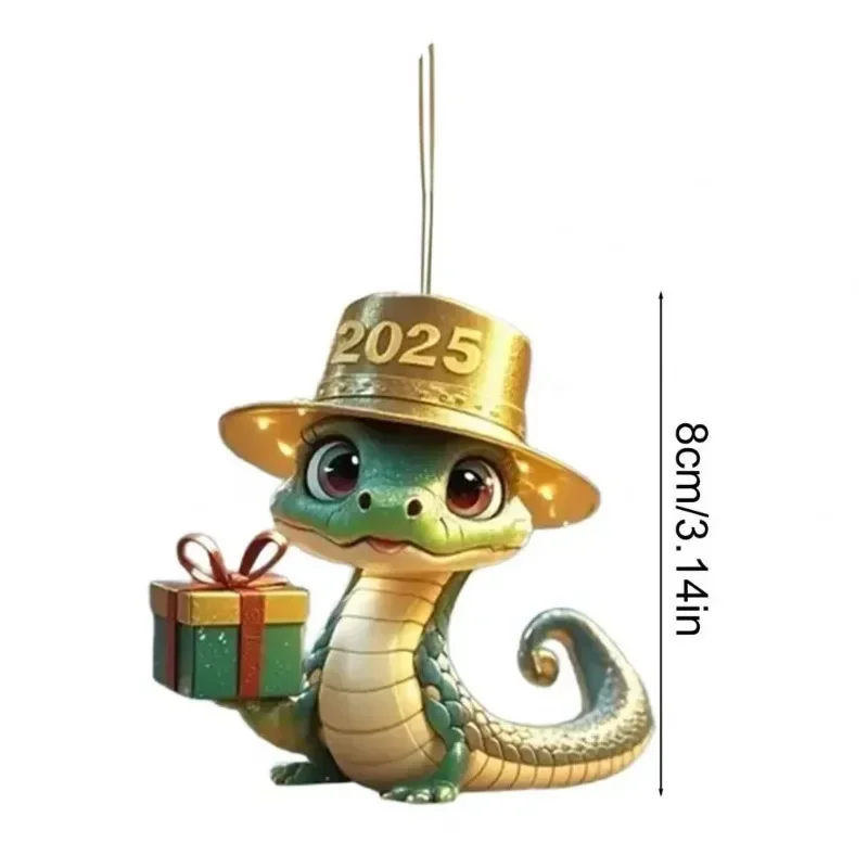 NEW 2025 Cute Acrylic 2D Charm Car Snake Shape Pendants Christmas Tree New Year Ornament with Lanyard Easy To Hang New for Home