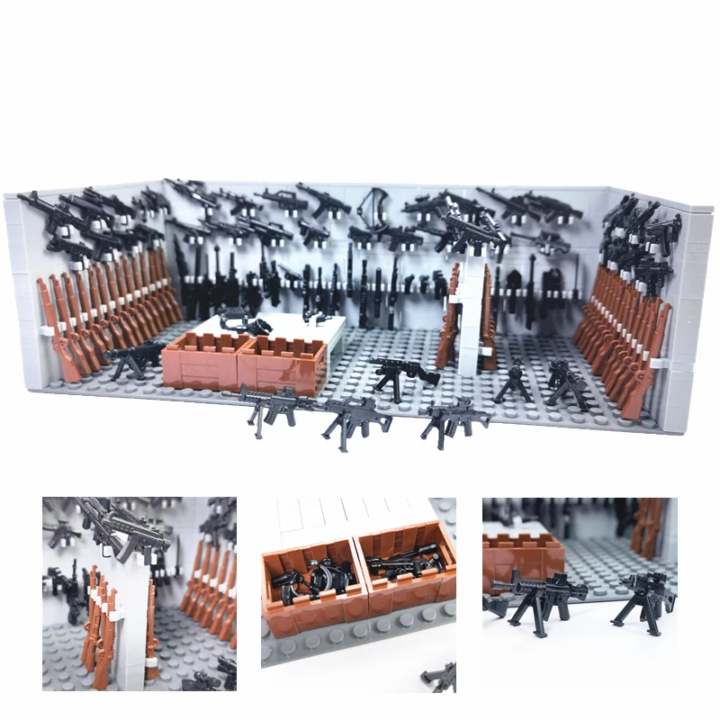 

MOC WW2 Military Weapons House Room Bricks Set SWAT Soldier Guns Accessories Building Blocks DIY Toys for Children Birthday Gift