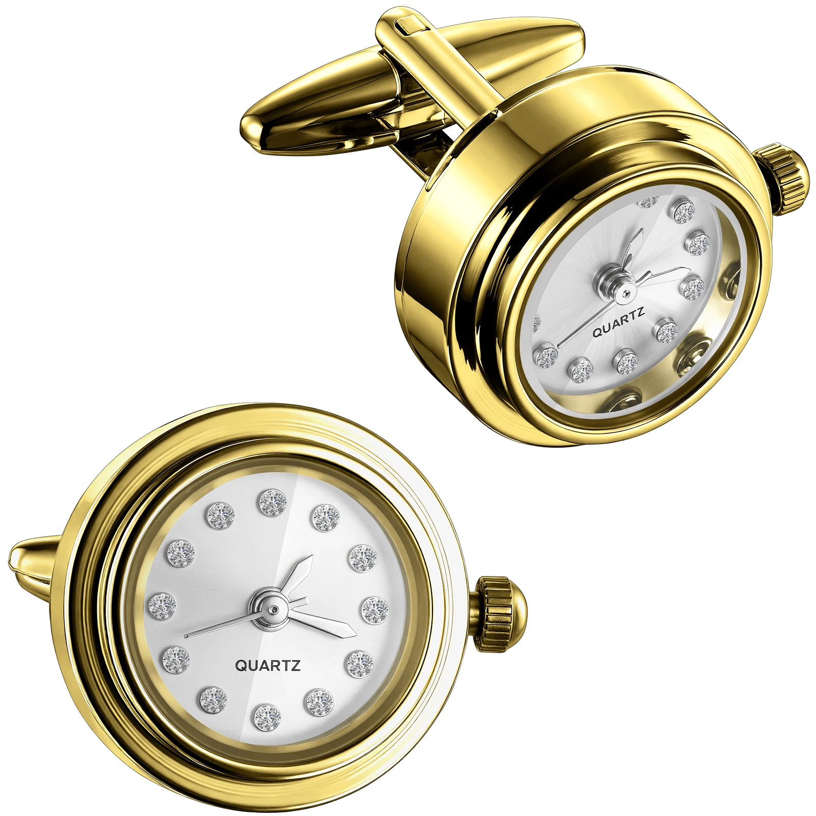 Men Rose Gold Watch Cufflinks Quartz Movement Crystal Dial Round Shirt Cuff Links Formal Business Wedding Gift HAWSON