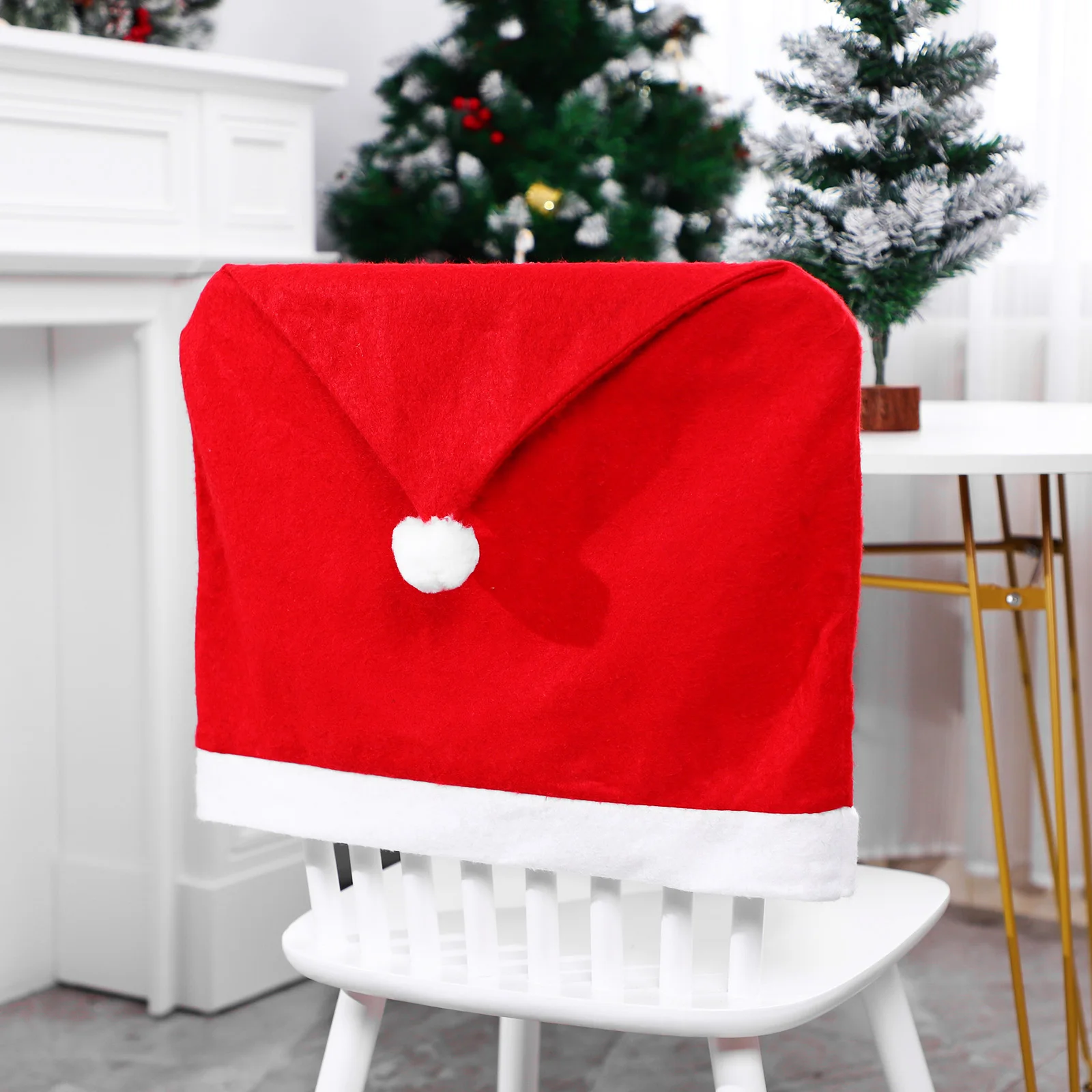 10 Pcs Chair Cover Red Non-Woven Santa Hat Chair Back Cover Table Decoration Dining Chair Protector Christmas Party Supplies