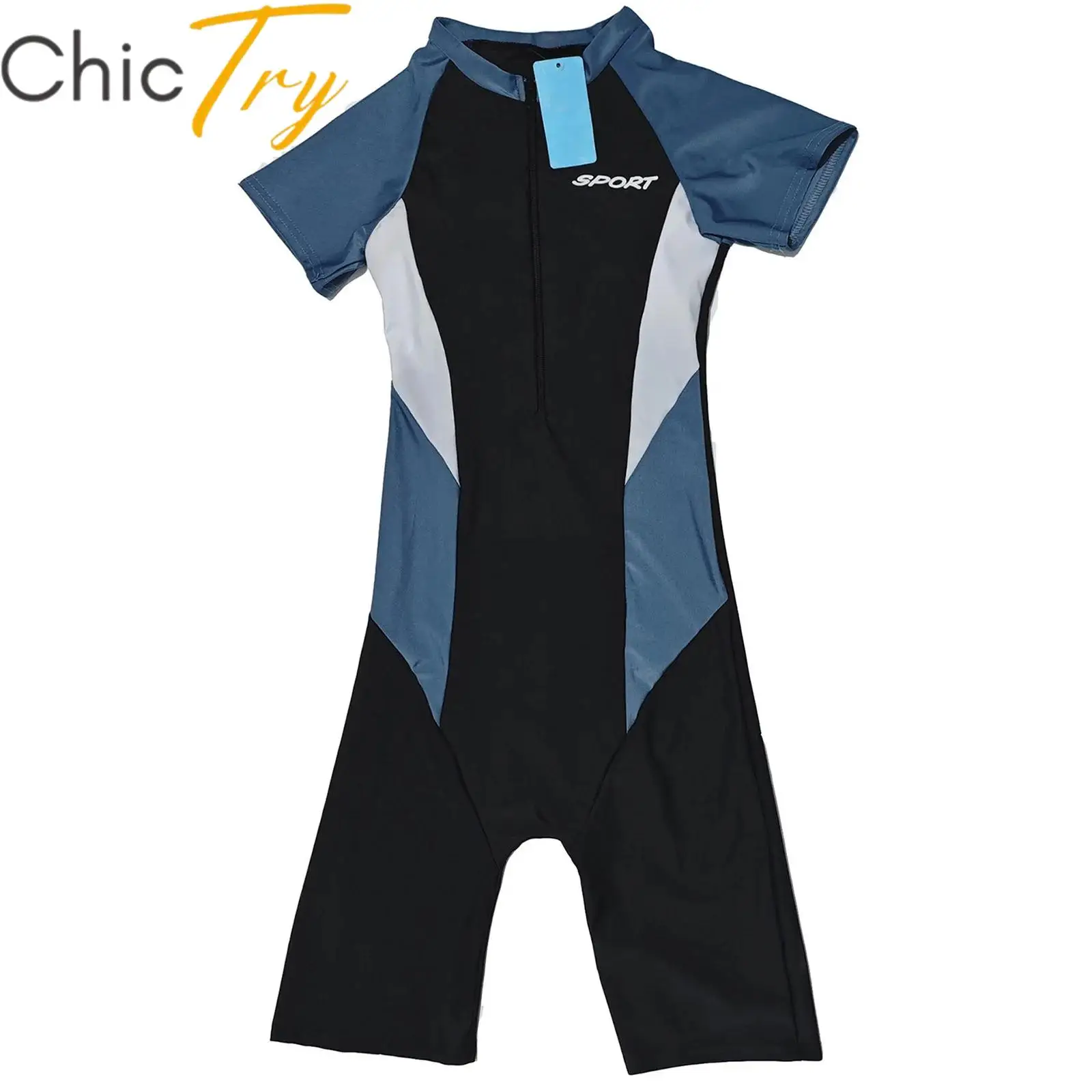 

Womens One Piece Athletic Swimsuit Short Sleeve Padded Shorty Swimwear Color Block Wetsuit Swimming Surfing Swim Bathing Suits