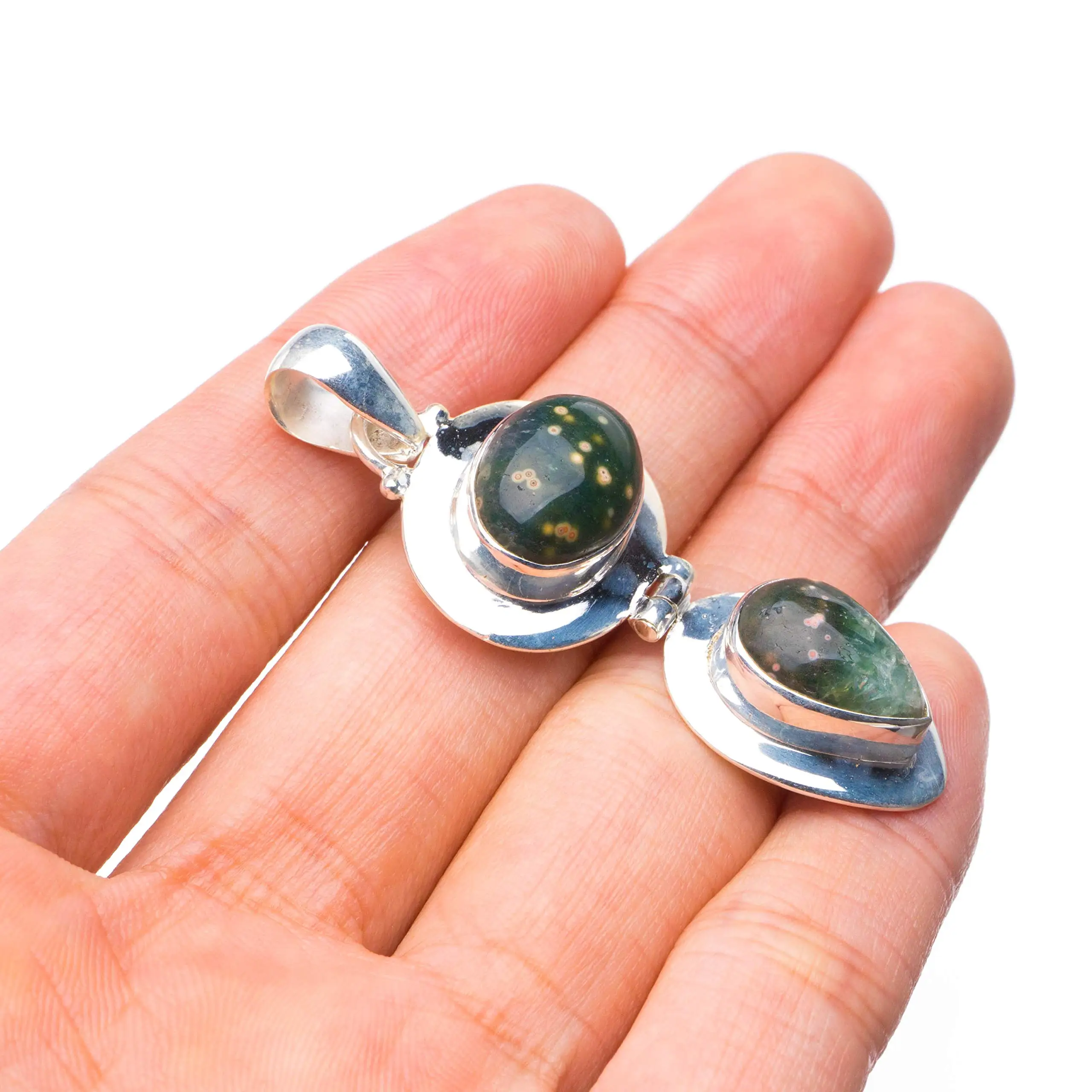 

StarGems® Natural Ocean Jasper Handmade Boho 925 Sterling Silver Pendant 2" T0079