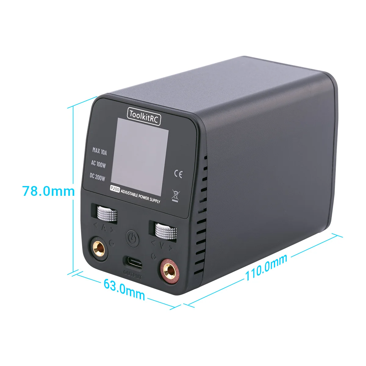 ToolkitRC P200 V2 Mini 30V AC100W DC200W 10A GaN Adjustable Mini Desktop Power Supply USB Output