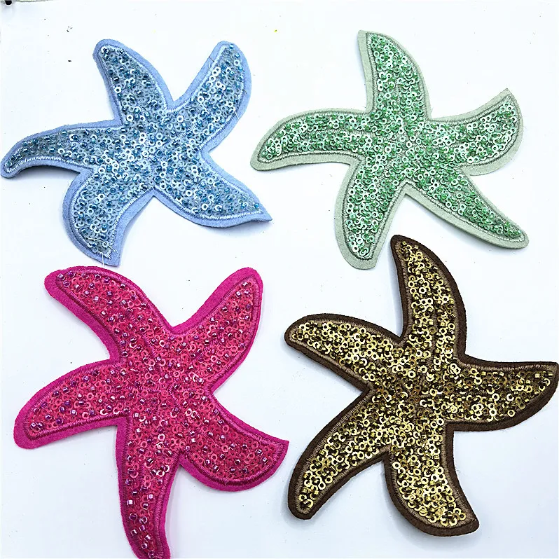 

Пайетки в виде морских звезд и пятиконечных звезд, аппликация для одежды, тканевые нашивки для летних футболок, коротких рукавов и сумок.