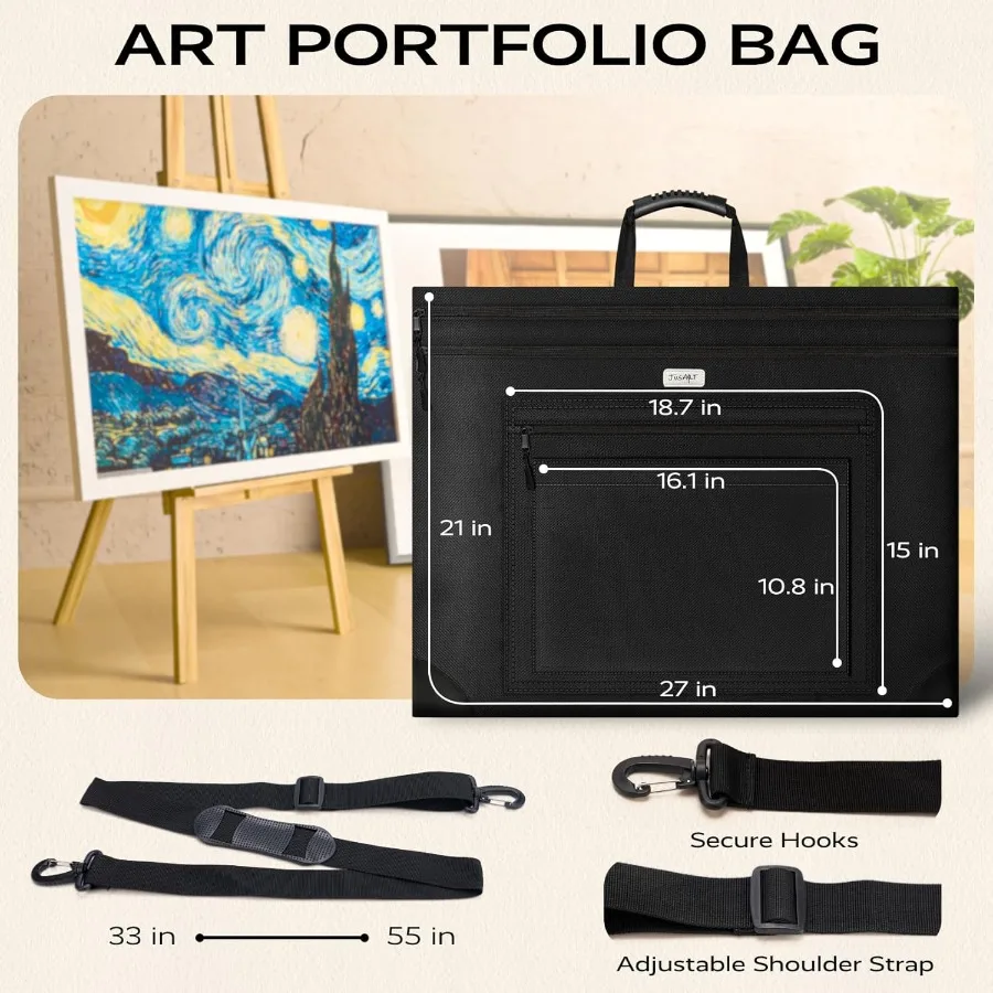 JusArt Art Portfolio Bag 20x26 Cartella portfolio leggera con tracolla regolabile Angoli in pelle Arte impermeabile