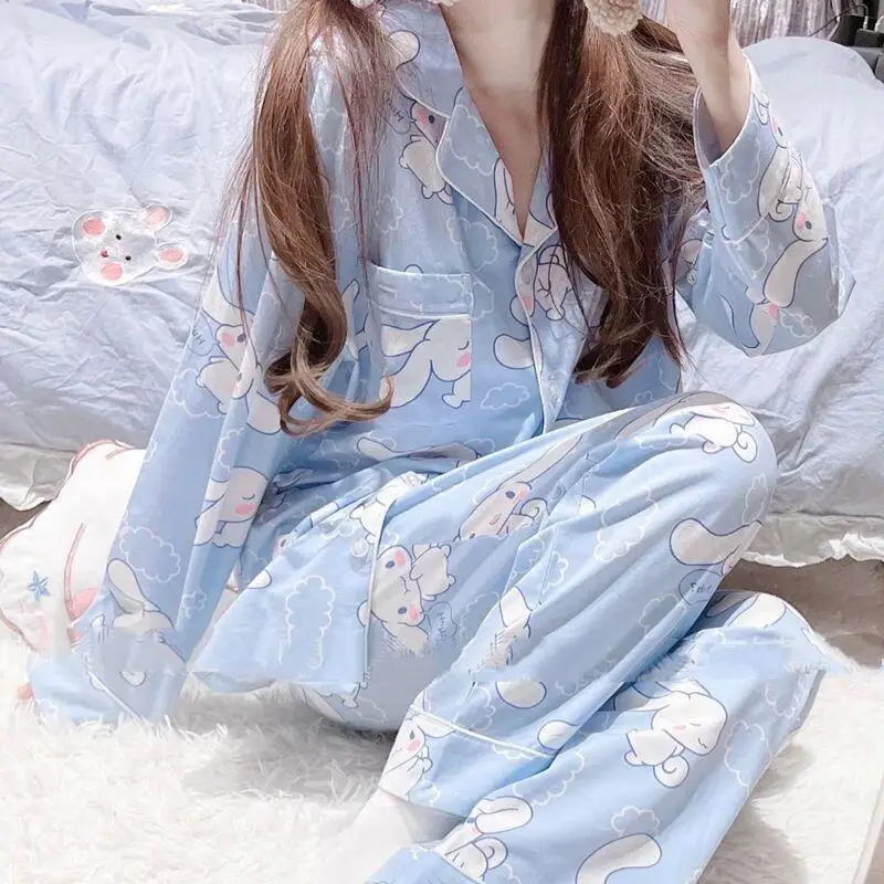2026 New Cinnamoroll Long-Sleeved Pajamas for Women Spring Autumn Ins Style Students Cute Can Be Worn Outside Home Clothes Set