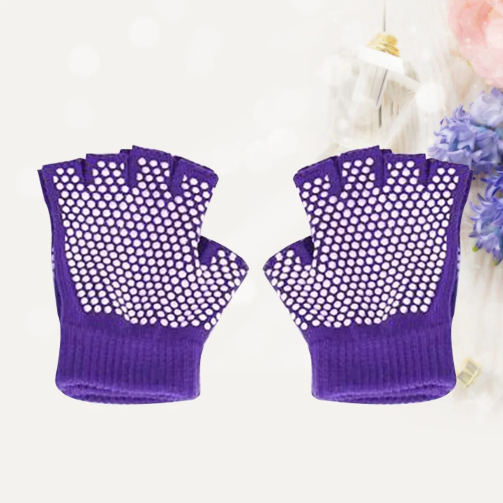 편안한 면 요가 장갑 보라색 손가락 없는 미끄럼 방지 니트 장갑 운동 피트니스 트레이닝용