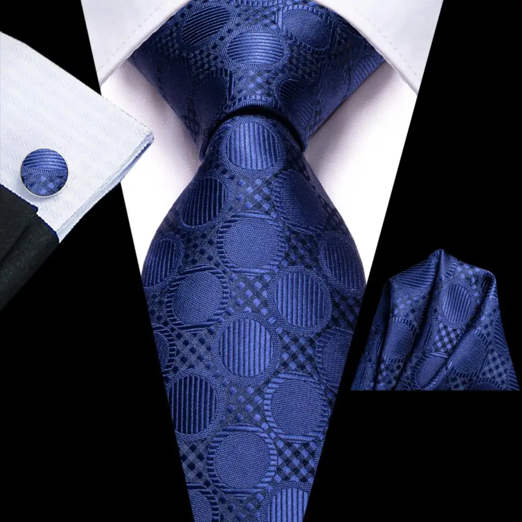 

Solid Dot Navy Blue Silk Wedding Tie For Men Handky Cufflink Gift Men Necktie Fashion Business Party Dropshiping Hi-Tie Designer
