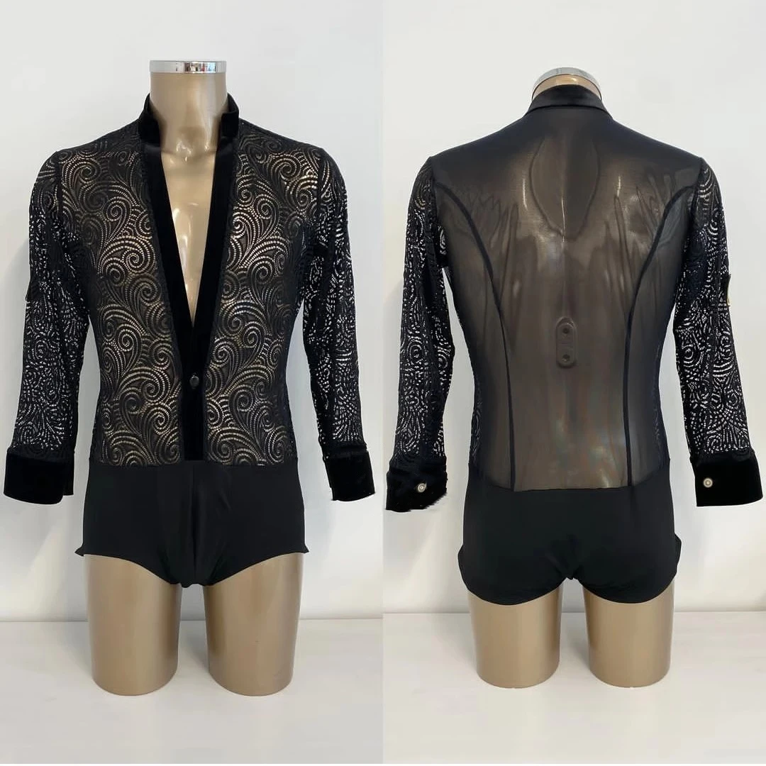 

Latin Dance Costume, Women's High-end Customization, Cha Cha Tango Dance Dress, Performance Dress, Men's V-neck Lace Top