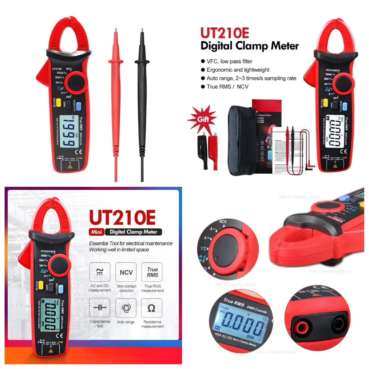 

UT210E UT210D Digital Clamp Meter True RMS AC DC Current Voltage Frequency Multimeter CE Certified