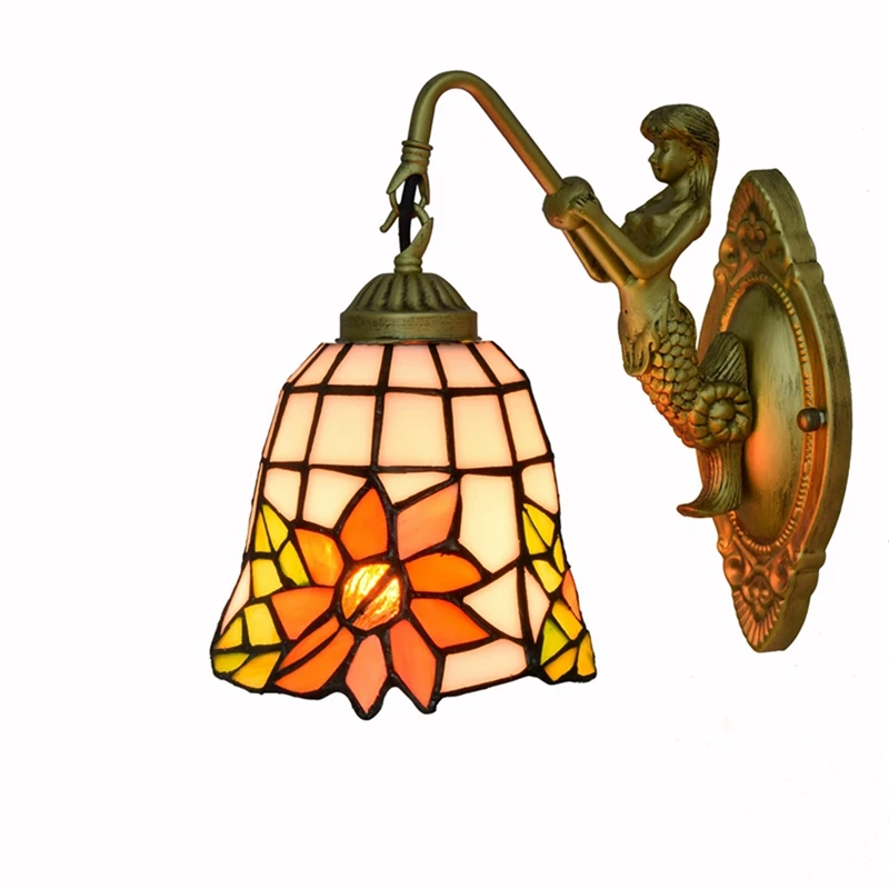 

Tiffany Style Sunflower Wall Sconce Lamp Pastoral Stained Glass Wall Lamps for Bedroom Living Room Aisle Bedside