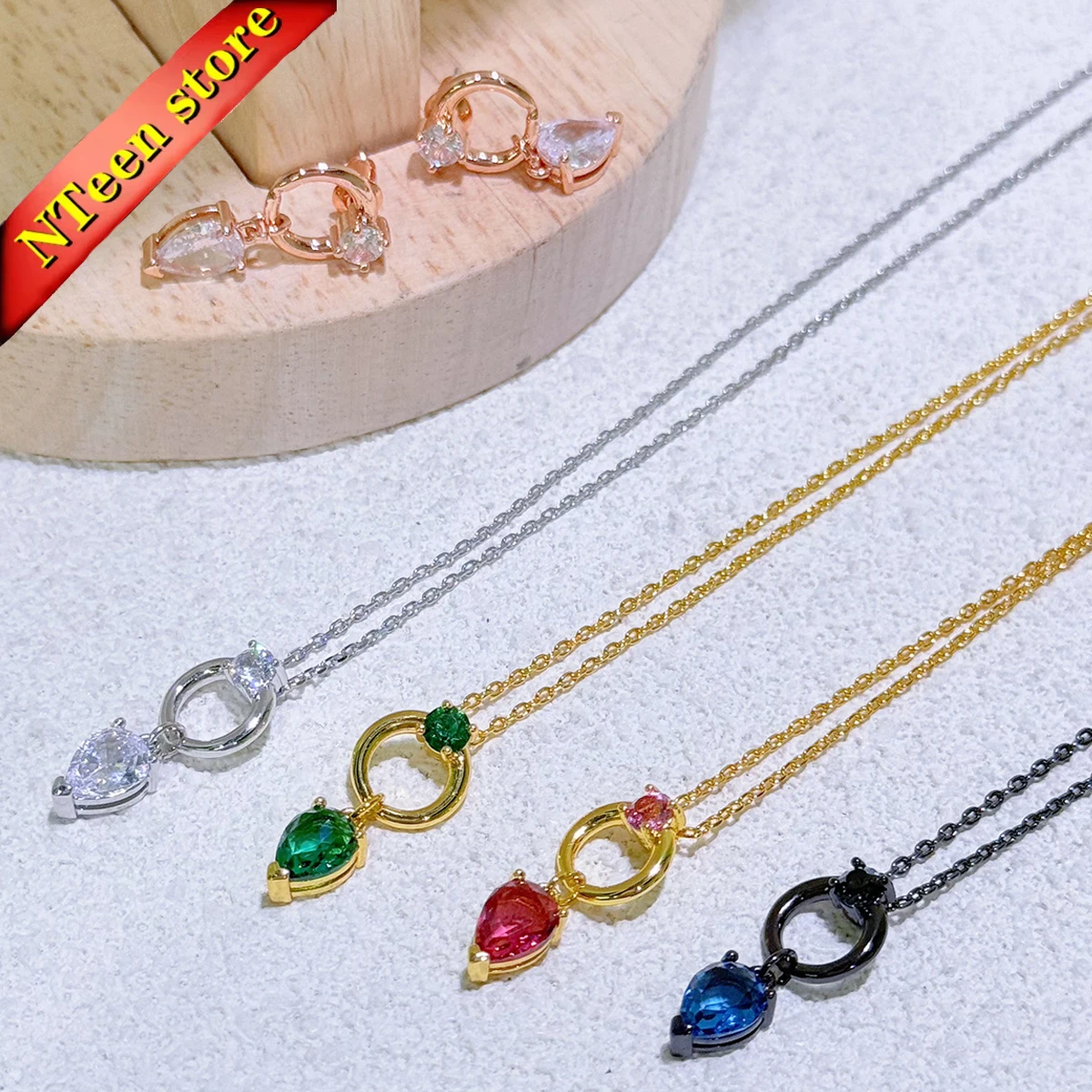 

Original 2025 New Trend Fine Party Jewelry Set Charm Pink Green Crystal Pendant Fashion Necklace Earring Romantic Gift for Women