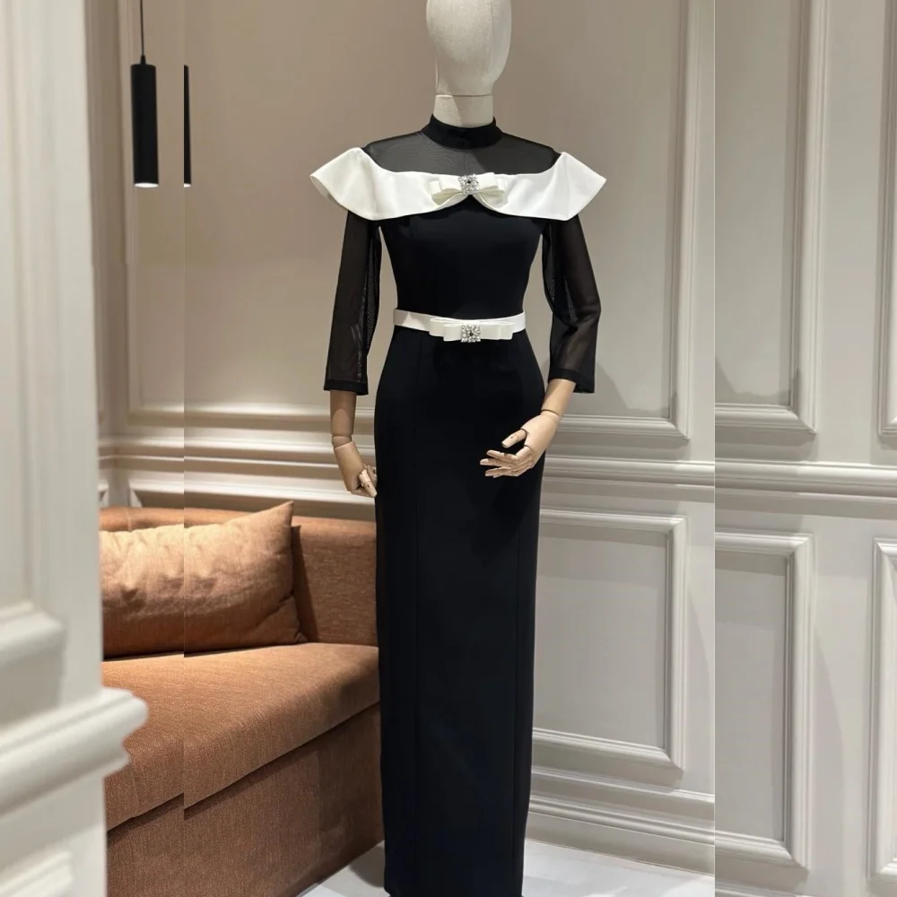 تخصيص للجنسين جيرسي مطرزة وشاح الطية مستقيم الياقة العالية فساتين طويلة مناسبة مخصصة مقاسات المشاهير المتاحة