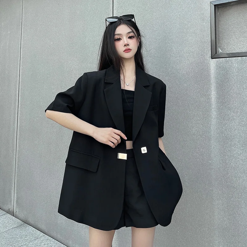 2023 Spring And Summer Black Suit Jacket Female After The Slit Design Sense Niche Casual Thin Fashion Suit Tops Female Jacket