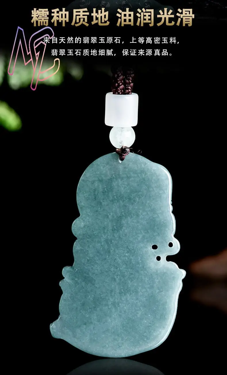 Myanmar Jadeite Guan Gong Pendant Necklace Real Jewelry Designer Charm Gifts for Women Burmese Jade Stone Vintage Talismans view 5