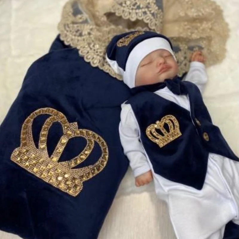 Velvet Newborn Baby Boy Outfits Blazer Vest Kids Clothing Cotton Infant Products Body Suit Shirt Pants Mittens Receiving Blanket