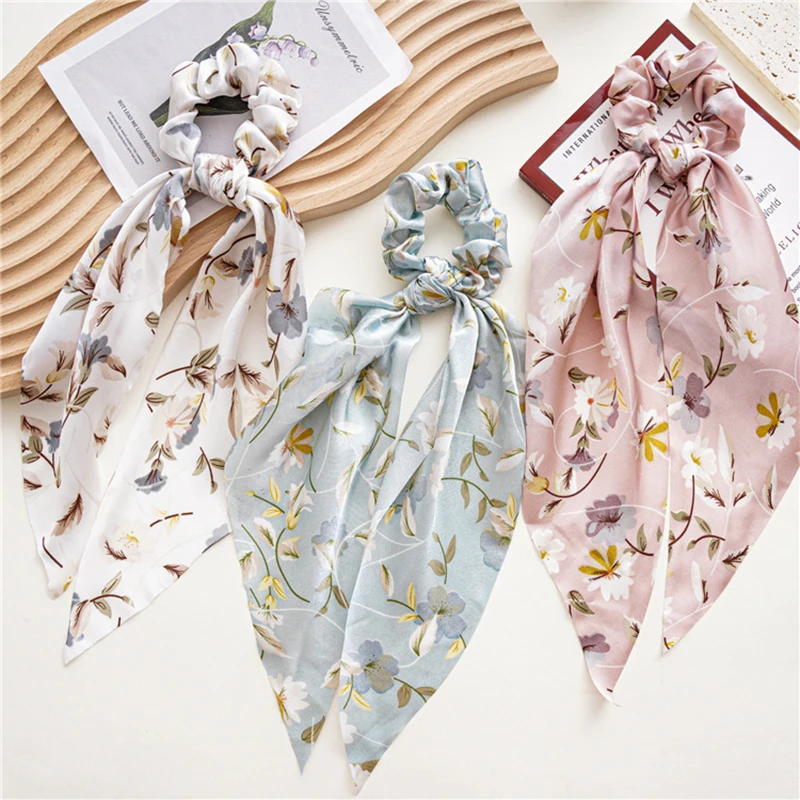 Hair Accessories Girl Lady Women's Elastic Headband Scrunchies With Ribbon Floral  Design Trend Bandana Band Headbands Fashion