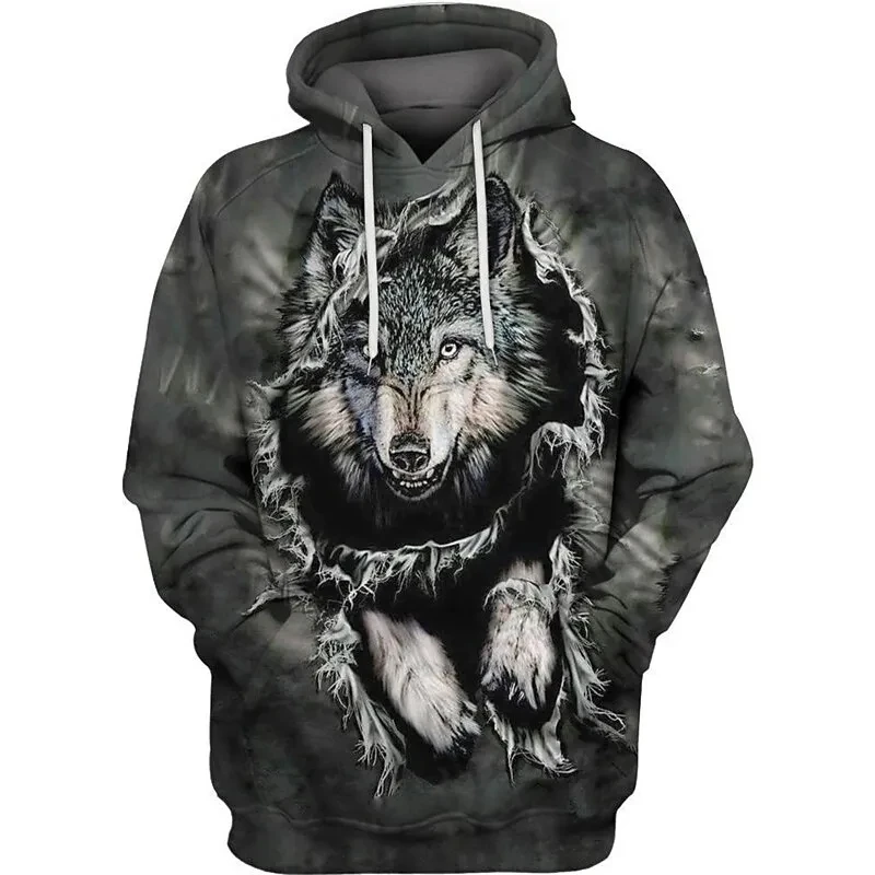 Fashion men's spring and autumn hoodie animal pattern wolf 3D printed hoodie unisex Harajuku street casual sports pullover