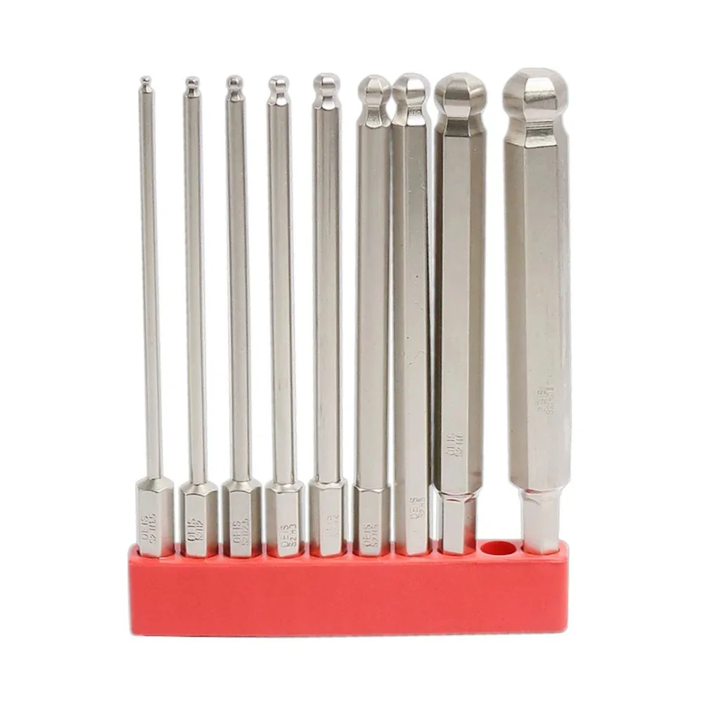 9Pcs Ball End Hex Screwdriver Bit 1/4'' Hex Shank 50/75/100mm Magnetic Wrench Socket H10 H8 H6 H5 H4 H3 H2.5 H2 H1.5 Repair Tool