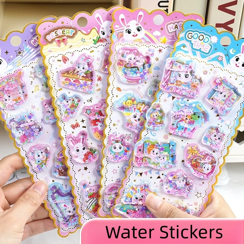 4 pcs Happy Travel Rabbit Water Stickers 3D Scrapbooking Diy Journal Stationery Sticker Decor School Supplies Gift