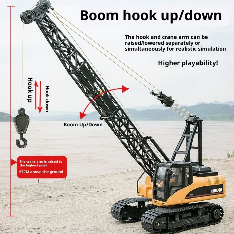 후이나 무선 조종 크레인 장난감 자동차 어린이용 전동 합금 모델 대형 공사 차량 타워 크레인 남자아이용